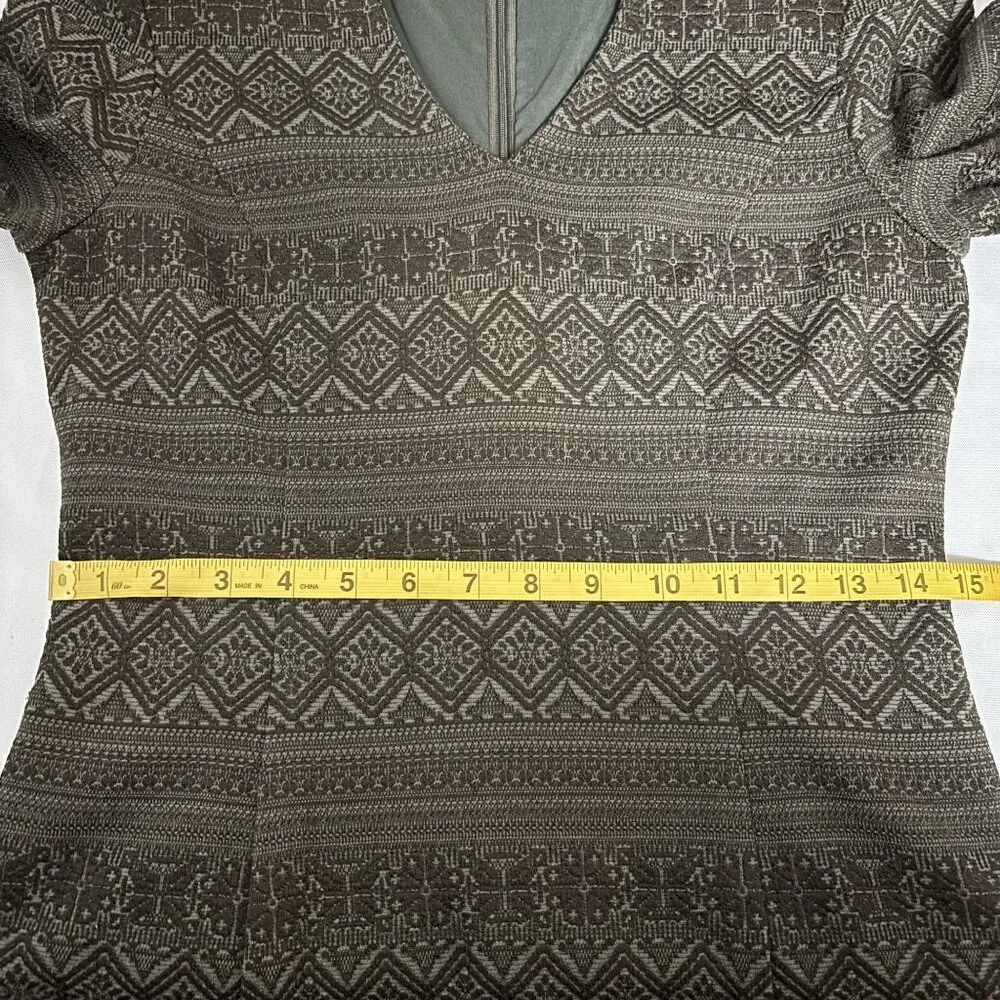 W By Worth Artsy Brown Patterned V-Neck Belted Dress Size 2 - Picture 9 of 11